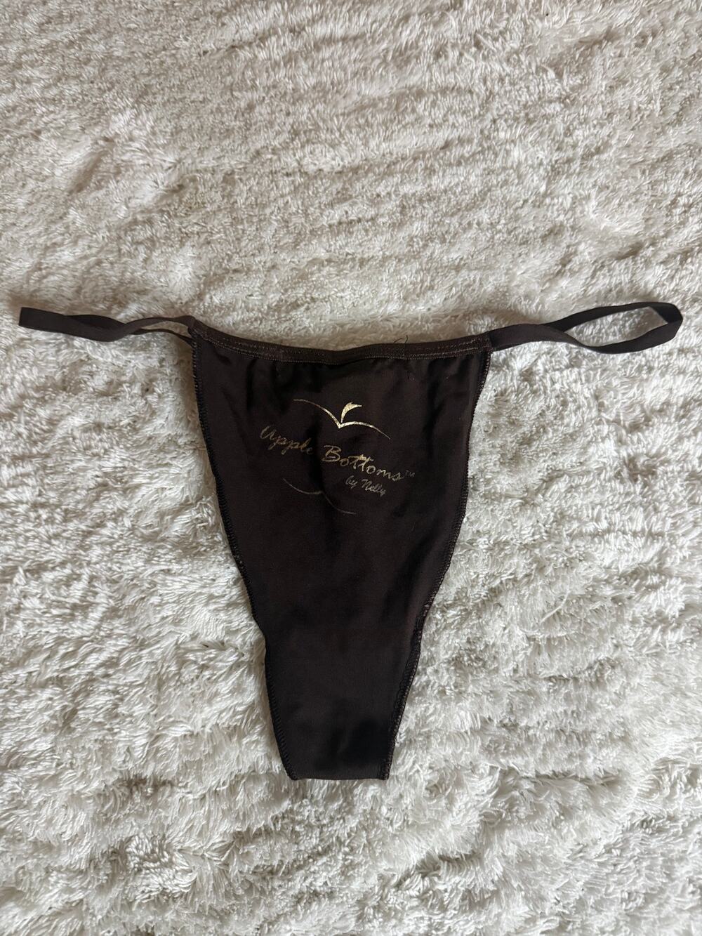 NWOT Apple Bottoms Intimates Brown Lace Back Low Rise String Thong Size L Rare
